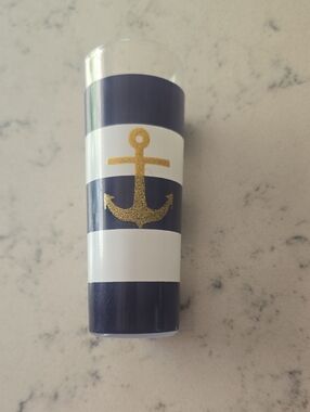 Nautical Navy & White Striped Tall Shot Glass with Gold Anchor